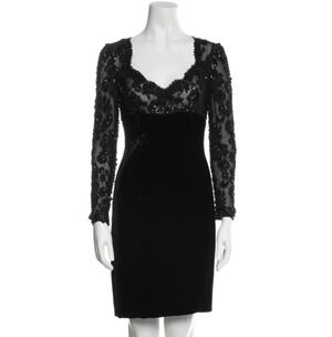 Ermanno Scervino black lace beaded velvet mini long sleeve dress